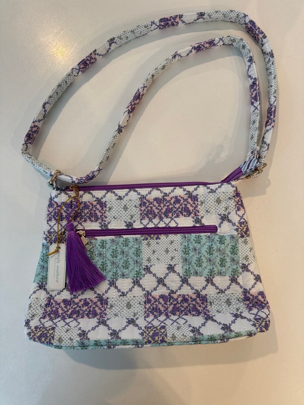 Simply Southern Quilted Patchwork Crossbody Bag NWT Floral Tassel